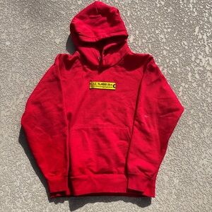 Men’s Red Hoodie Cross Stitch Heavy Cotton Size XL